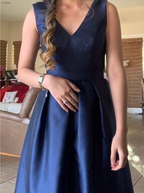 ALFRED SUNG Navy blue V-Neck High-Low Formal Dress